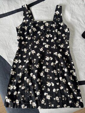 Old Navy Black Floral Mini Dress Cottagecore Sleeveless Sz L